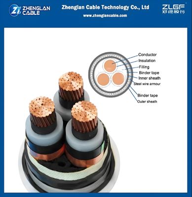 地下装甲電源ケーブル 鉄線 装甲 xlpe 隔熱 8.7/15kv YJV32 3x150mm2 IEC 60502-2