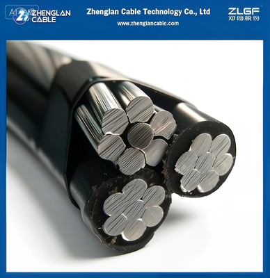 オーバーヘッド絶縁ケーブル 0.6/1kV トリプレックス アルミニウム導体 XLPE 絶縁相導体および裸 AAAC 中性線 2x1/0+1/0AWG